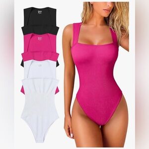 3 Piece Bodysuits Ribbed Sleeveless Square Neck Sleeveless Tank Tops XLarge NWT